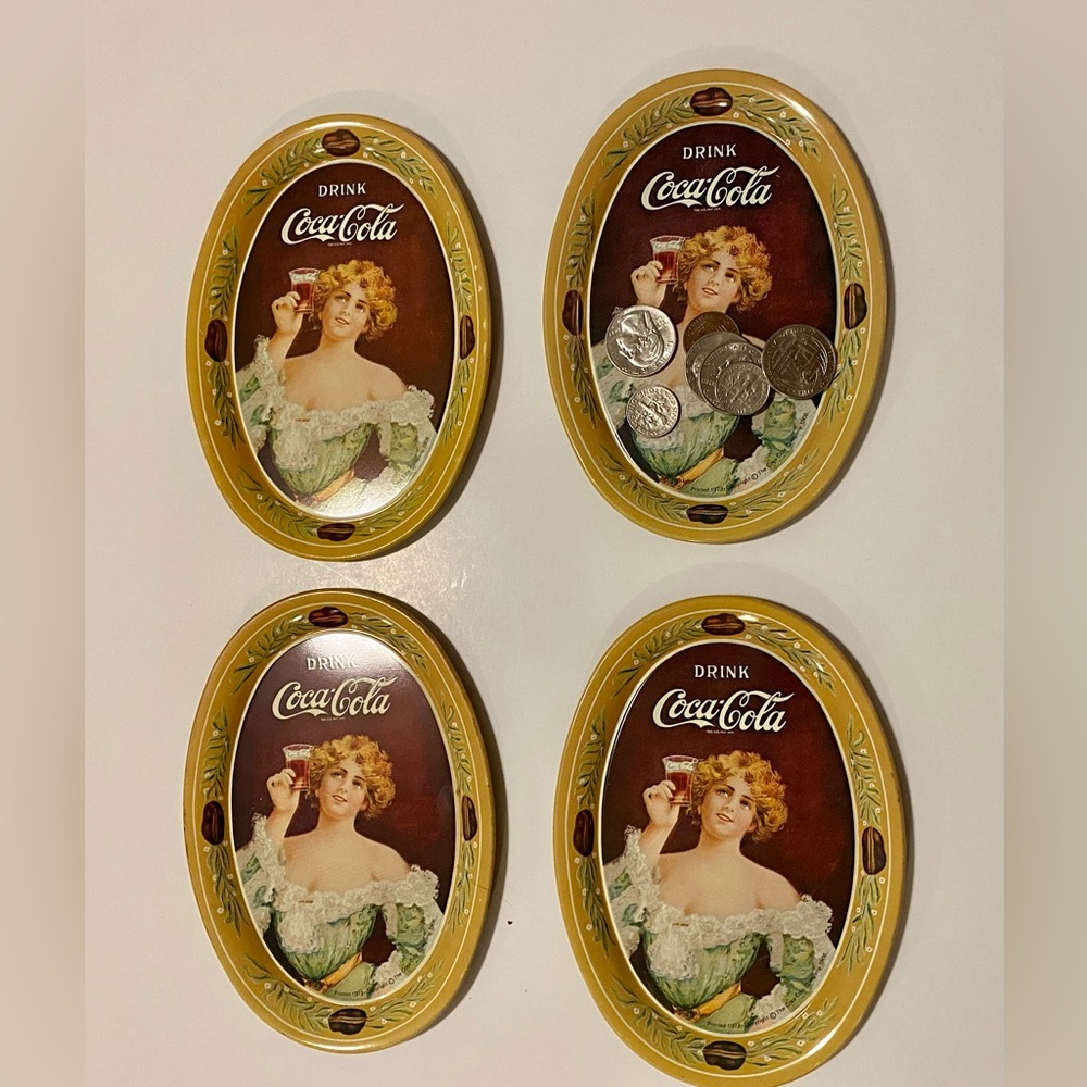 Decorative Mini Vintage 1973 Coca Cola Oval Tip Trays